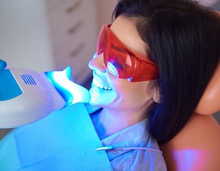 Woman undergoing in-office teeth whitening procedure